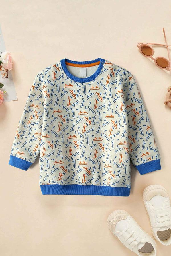elo HM Kid's Skate Board Printed Terry Sweat Shirt Off White