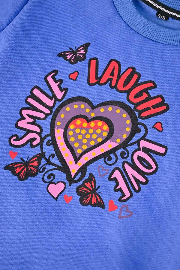Elo HM Kid's Smile Laugh Love Printed Fleece Sweatshirt Pink & Blue