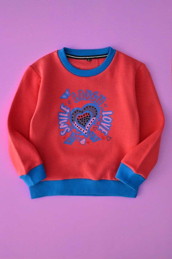 elo HM Kid's Smile Laugh Love Printed Fleece Sweatshirt Pink & Blue