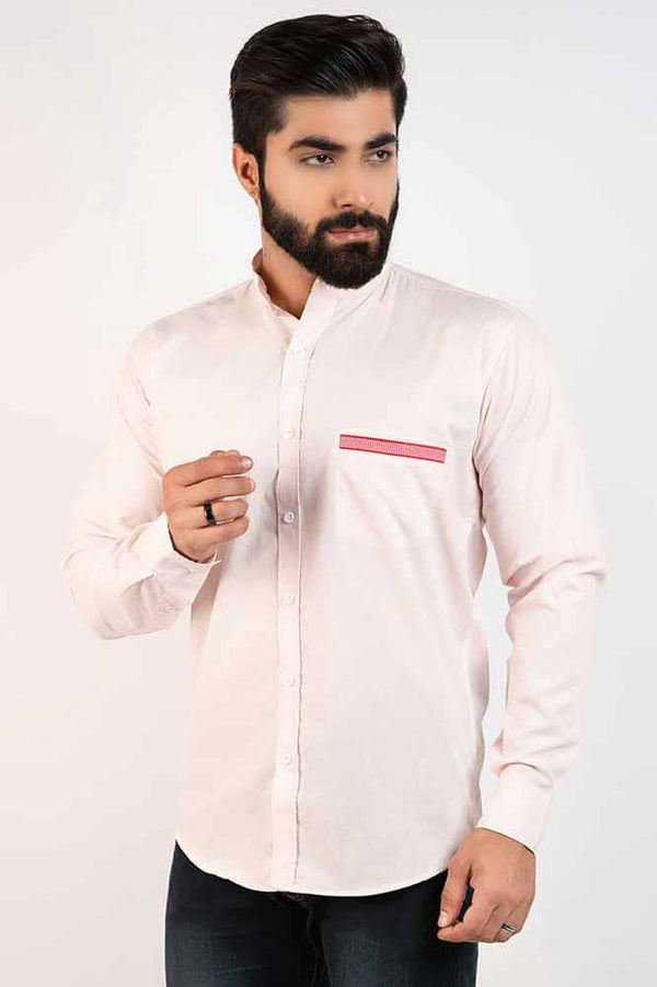 elo Hopio Men's Haradok Mandarin Collar Style Casual Shirt Light Pink