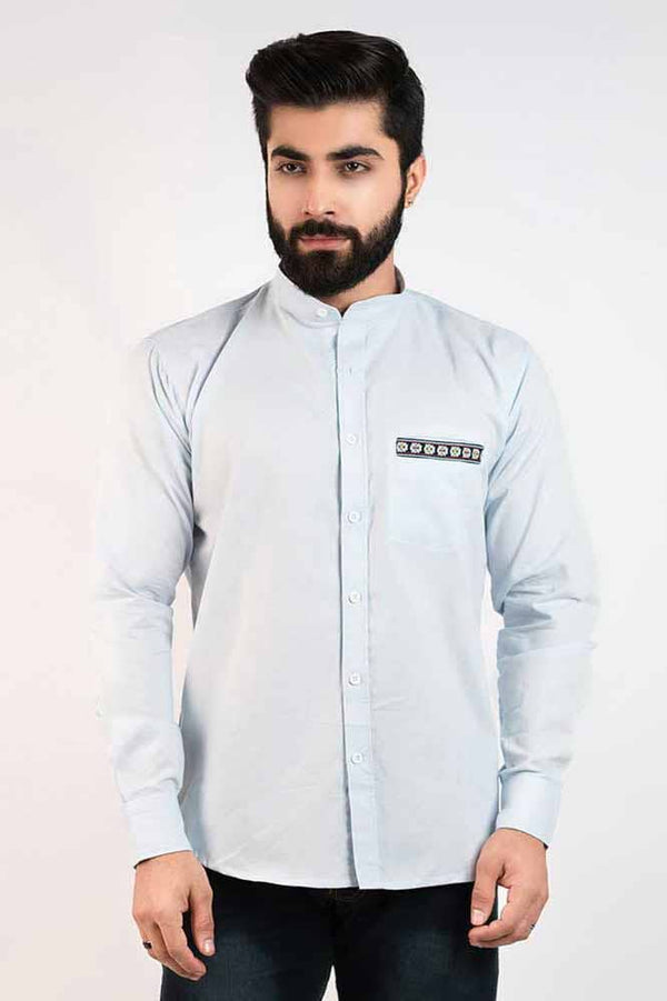 Elo Hopio Men's Horki Mandarin Collar Style Casual Shirt Light Sky