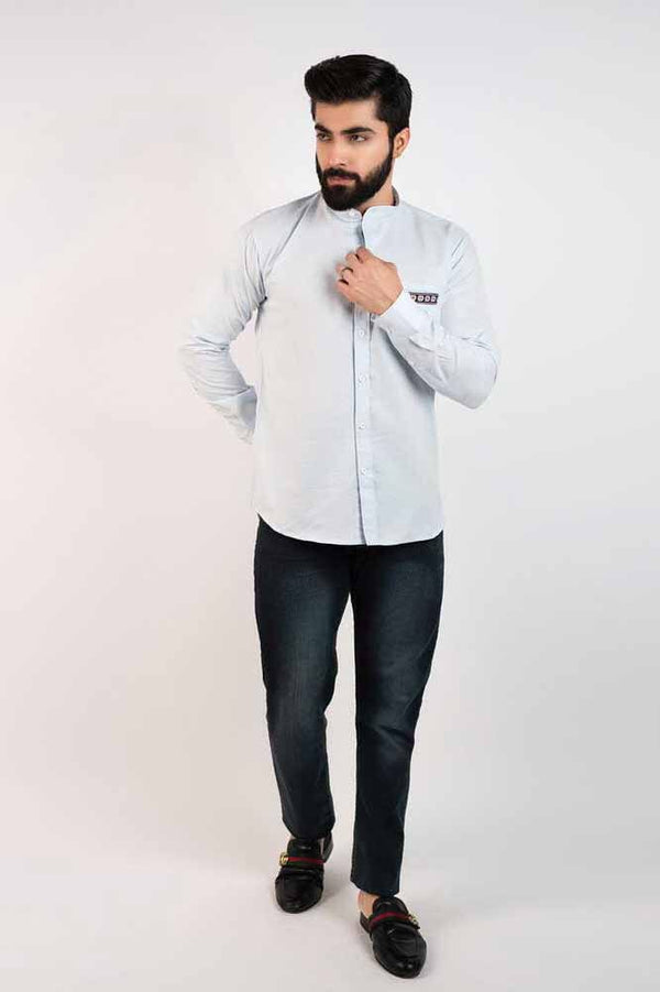 Elo Hopio Men's Horki Mandarin Collar Style Casual Shirt Light Sky