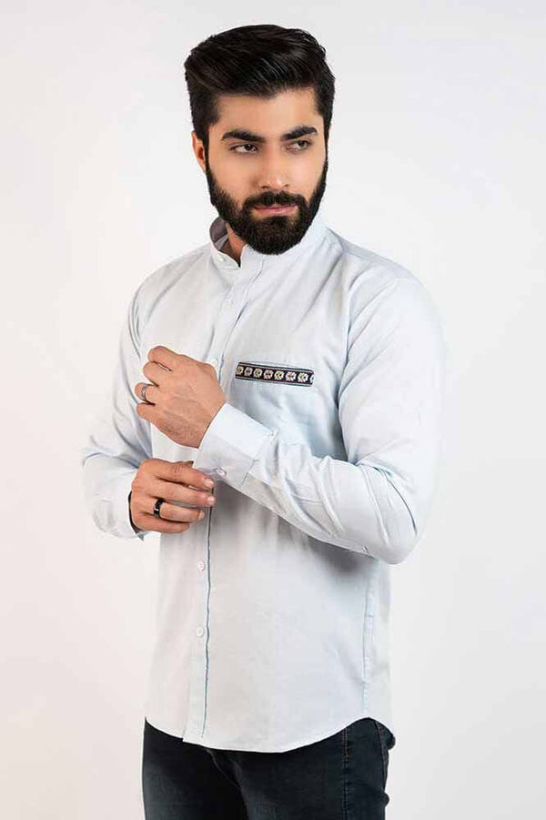 elo Hopio Men's Horki Mandarin Collar Style Casual Shirt Light Sky