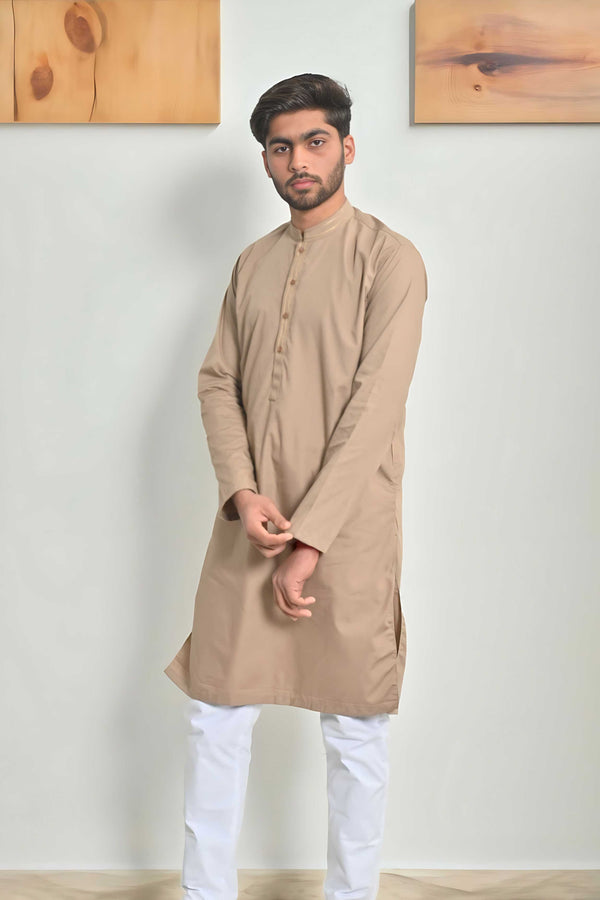 Elo Hud Hud Men's Bruges Mandarin Collar Stitched Kurta Mud