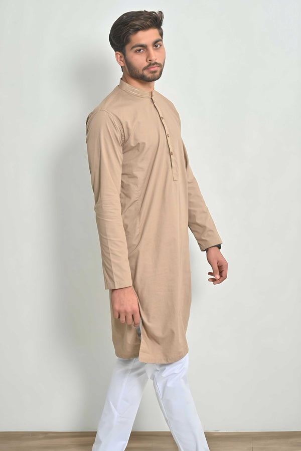 Elo Hud Hud Men's Bruges Mandarin Collar Stitched Kurta Mud