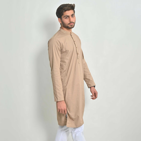 elo Hud Hud Men's Bruges Mandarin Collar Stitched Kurta Mud