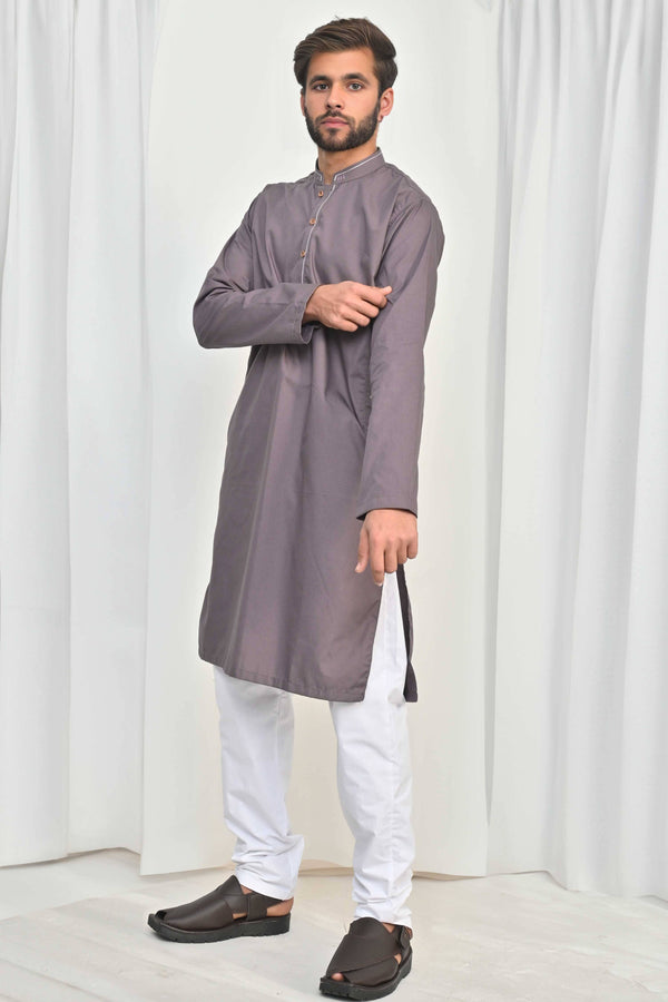 Elo Hud Hud Men's Eindhoven Mandarin Collar Stitched Suit Kurta With Trouser Plum