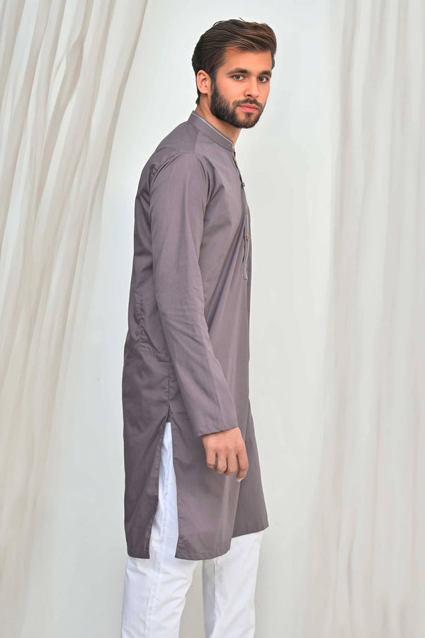 Elo Hud Hud Men's Eindhoven Mandarin Collar Stitched Suit Kurta With Trouser Plum