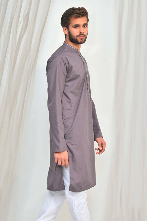 Elo Hud Hud Men's Eindhoven Mandarin Collar Stitched Suit Kurta With Trouser Plum