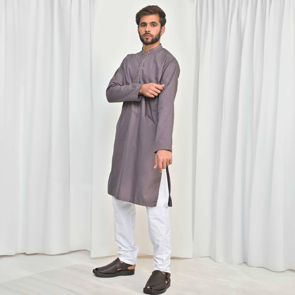 elo Hud Hud Men's Eindhoven Mandarin Collar Stitched Suit Kurta With Trouser Plum