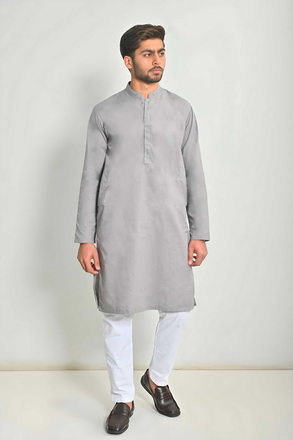 Elo Hud Hud Men's Hasselt Mandarin Collar Stitched Kurta Grey