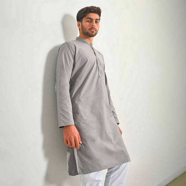 elo Hud Hud Men's Hasselt Mandarin Collar Stitched Kurta Grey