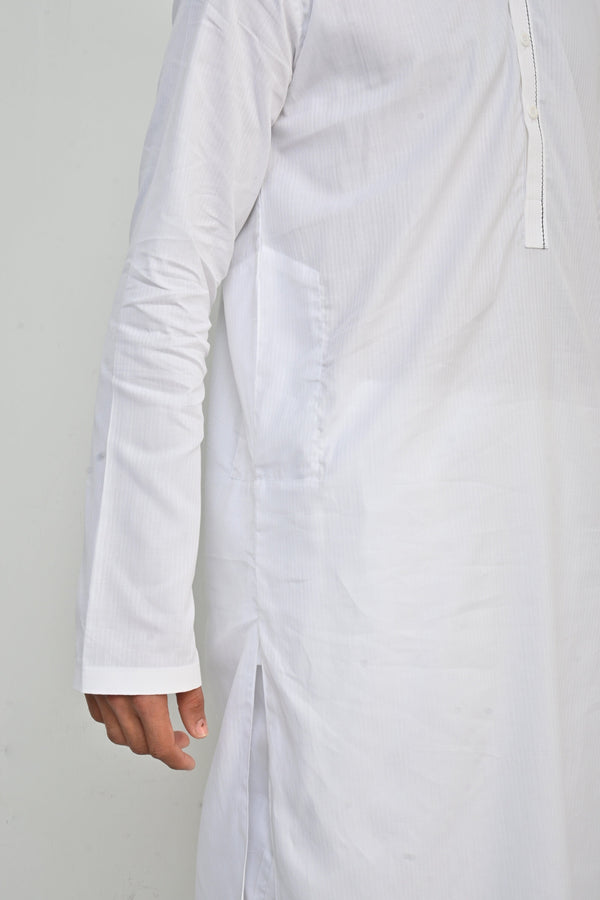 Elo Hud Hud Men's Leeds Mandarin Collar Stitched Suit Kurta With Trouser White
