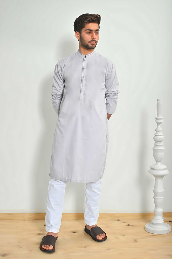 Elo Hud Hud Men's Leuven Mandarin Collar Stitched Kurta Grey