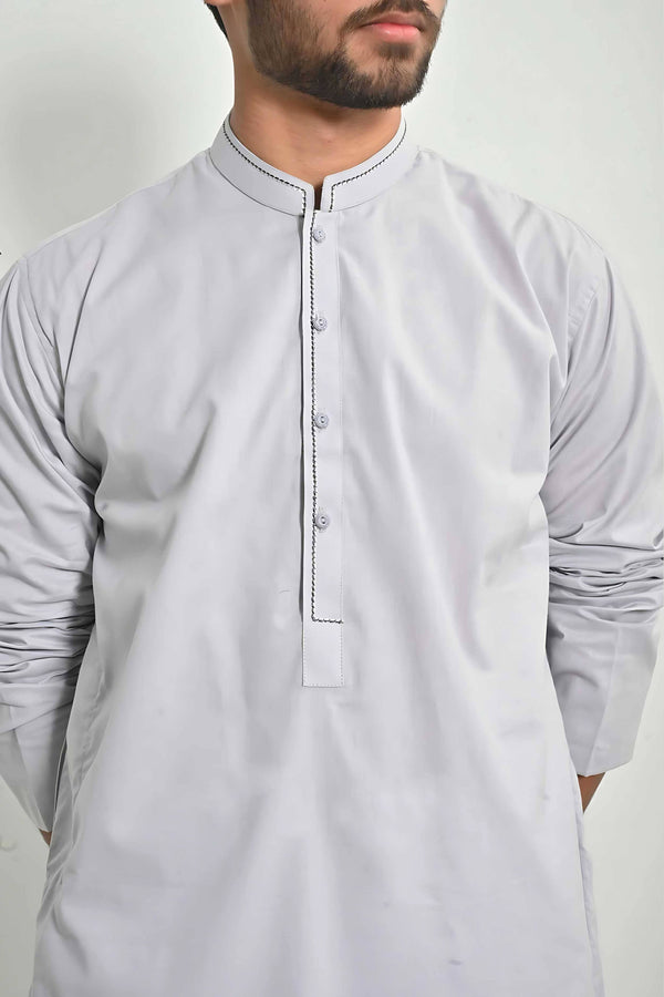 Elo Hud Hud Men's Leuven Mandarin Collar Stitched Kurta Grey