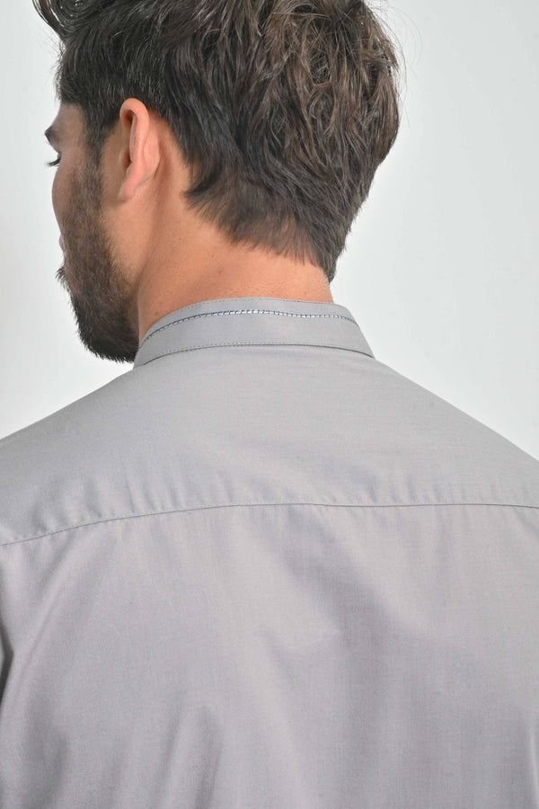 Elo Hud Hud Men's Lokeren Mandarin Collar Stitched Kurta Grey