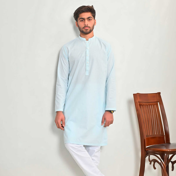 elo Hud Hud Men's Mandarin Collar Stitched Kurta Light Turquoise