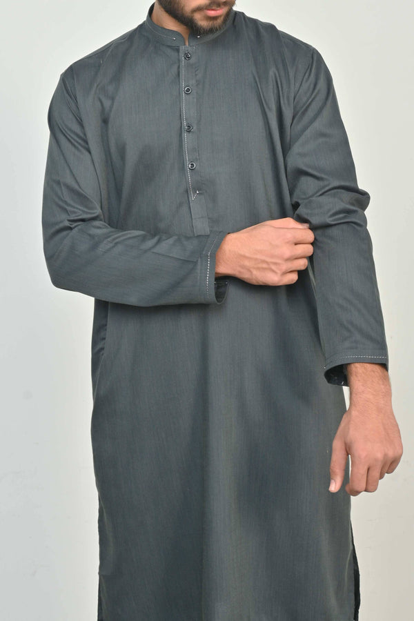 Elo Hud Hud Men's Mandarin Collar Stitched Kurta Trousers Graphite