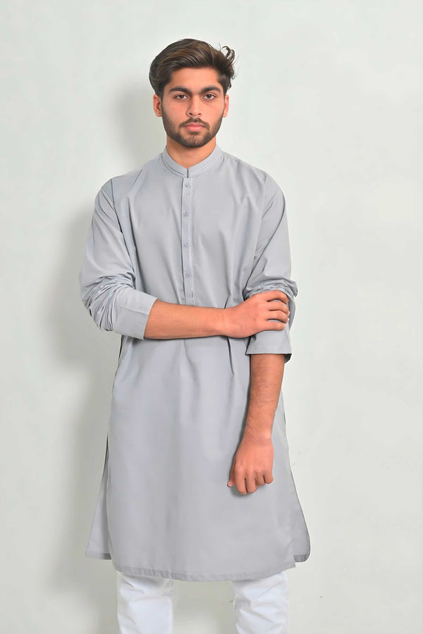 Elo Hud Hud Men's Wavre Mandarin Collar Stitched Kurta Powder Blue