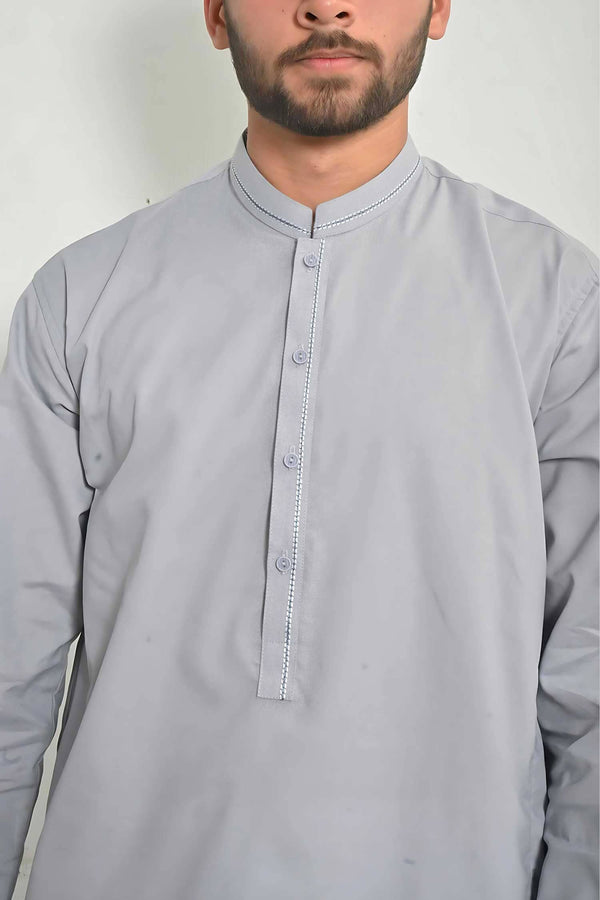 Elo Hud Hud Men's Wavre Mandarin Collar Stitched Kurta Powder Blue