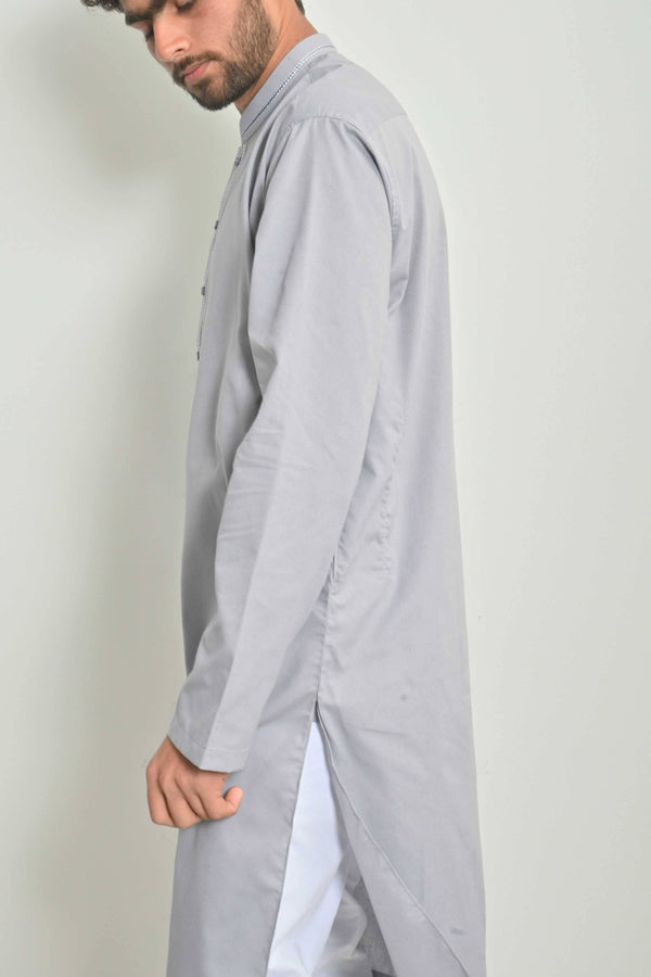 Elo Hud Hud Men's Wavre Mandarin Collar Stitched Kurta Powder Blue