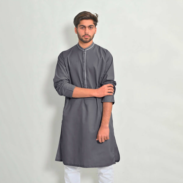 elo Hud Hud Men's Wavre Mandarin Collar Stitched Kurta Powder Blue