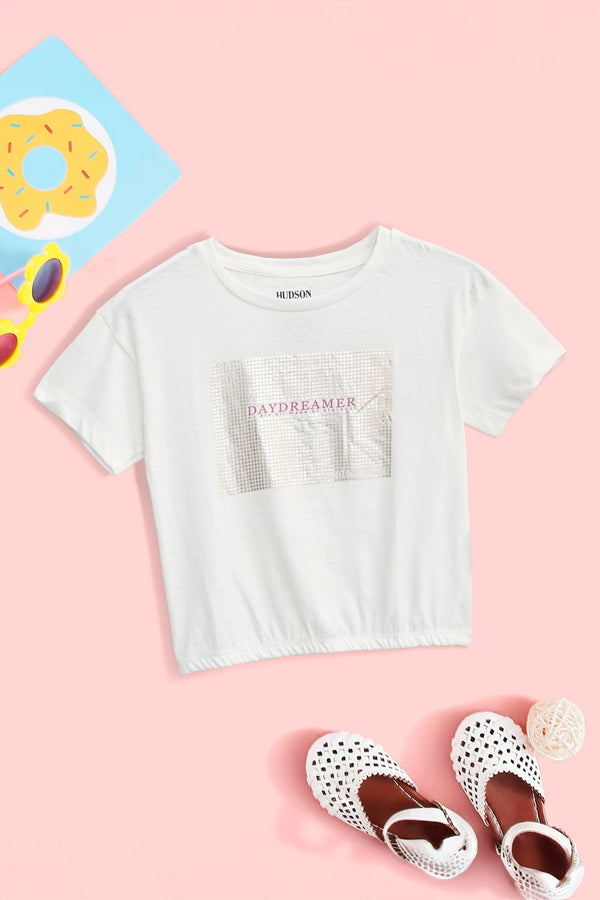elo Hudson Girl's Day Dreamer Embellish Design Tee Shirt Off White