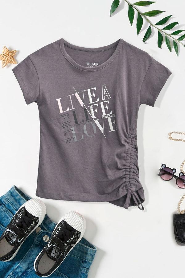 elo Hudson Girl's Live A Life Full Of Love Printed Tee Shirt