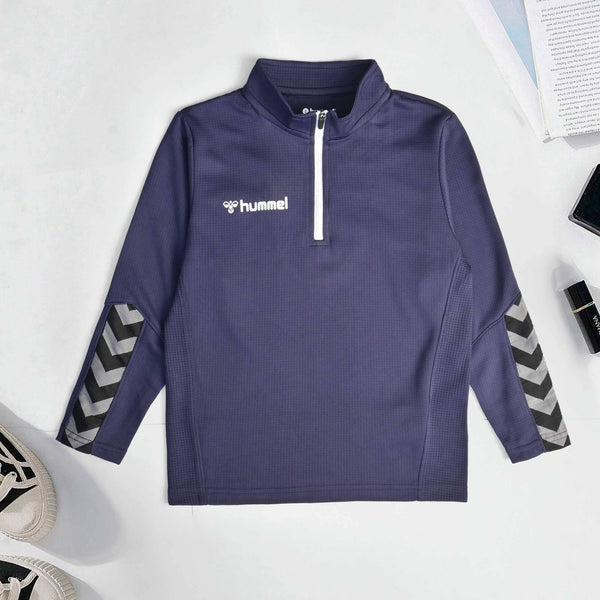 elo Hummel Boy's Arrow Arm Printed Quarter Zipper Sweat Shirt Navy