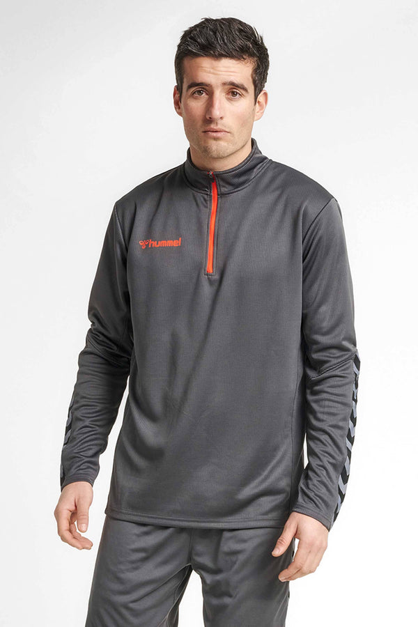 Elo Hummel Men's Arrow Panel Activewear Quarter Zipper Sweat Shirt Red