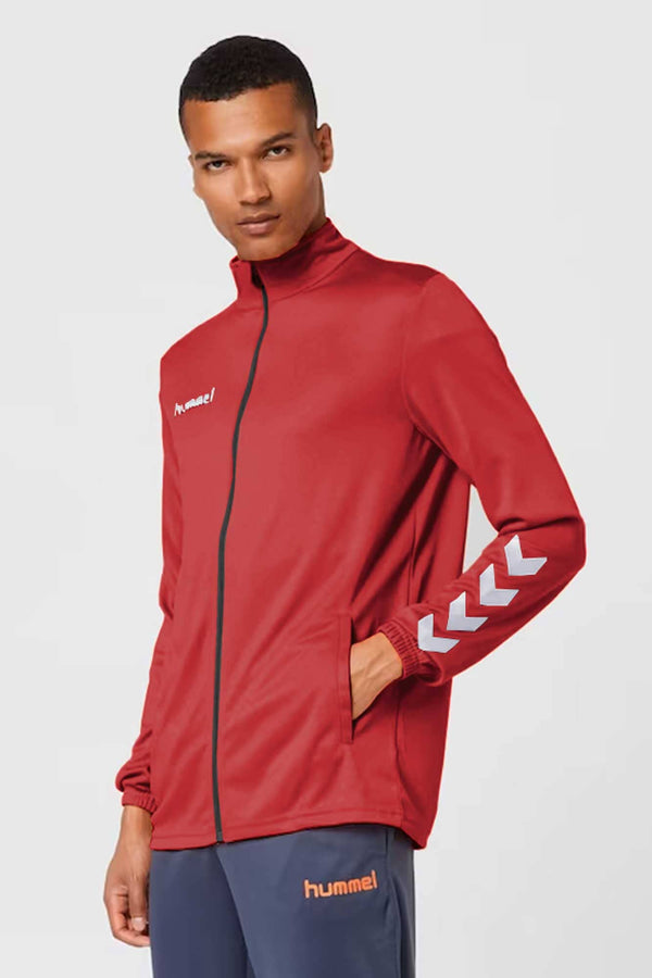 Elo Hummel Men's Arrow Printed Activewear Zipper Sweat Jacket Red