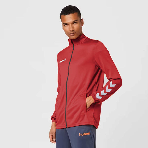 elo Hummel Men's Arrow Printed Activewear Zipper Sweat Jacket Red
