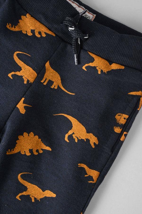 Elo Huntington Kid's Dinosaur Printed Terry Jogger Pants Navy