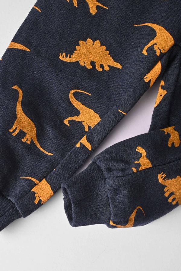 Elo Huntington Kid's Dinosaur Printed Terry Jogger Pants Navy