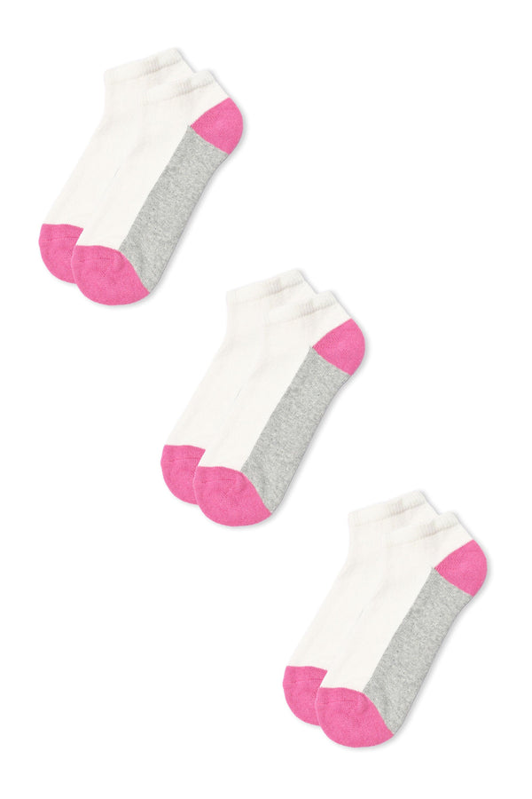 Elo Identic Men's No Show Terry Socks - Pack Of 3 White & Pink
