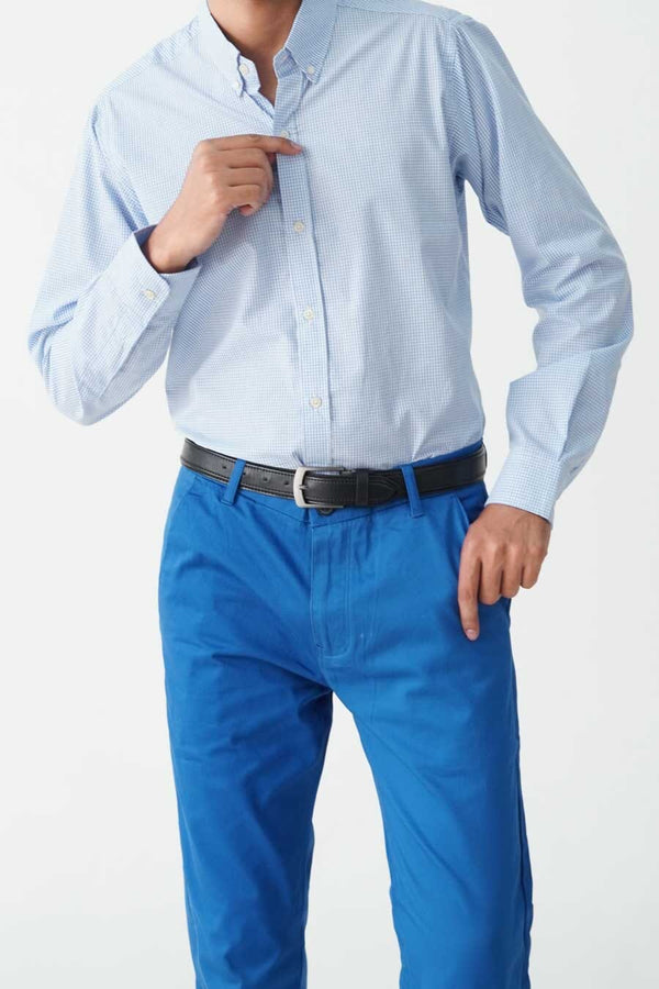 elo Jamclo Originals Men's Button Down Grid Casual Shirt White & Blue