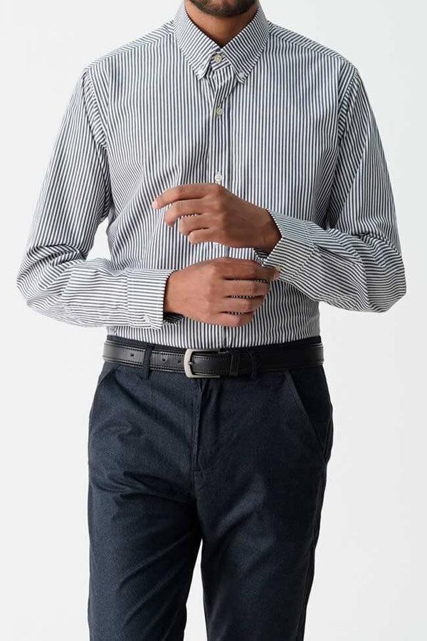 Elo Jamclo Originals Men's Button Down Striped Casual Shirt White & Graphite