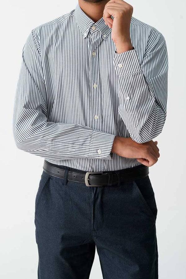 Elo Jamclo Originals Men's Button Down Striped Casual Shirt White & Graphite