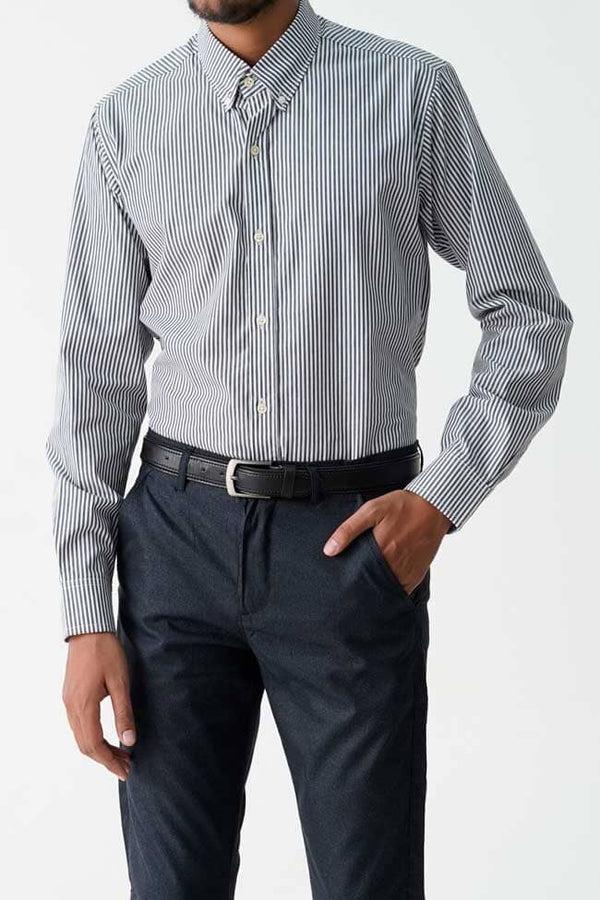 elo Jamclo Originals Men's Button Down Striped Casual Shirt White & Graphite