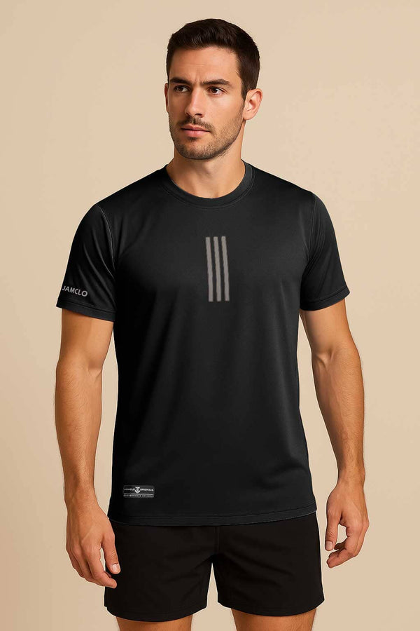 elo Jamclo Originals Men's Dry Fit Striped Activewear Tee Shirt Black