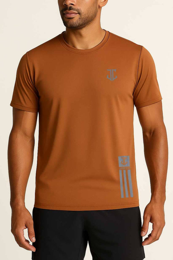 elo Jamclo Originals Men's Reflective Logo Activewear Tee Shirt Brown