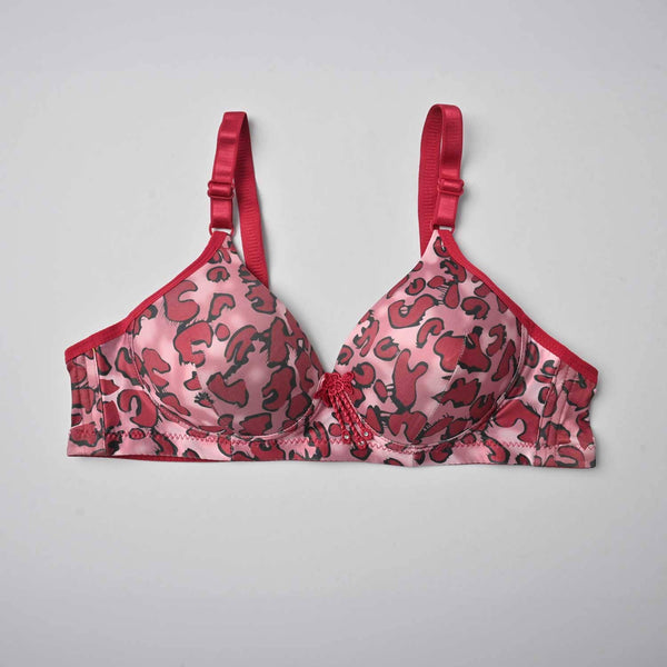 elo Jiacoo Women's Leopard Printed Push Up Padded Bra Magenta