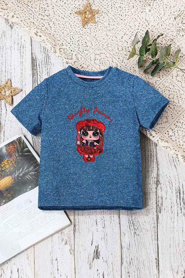elo Junior Girl's Noughty Princes Embellish Tee Shirt Navy Marl
