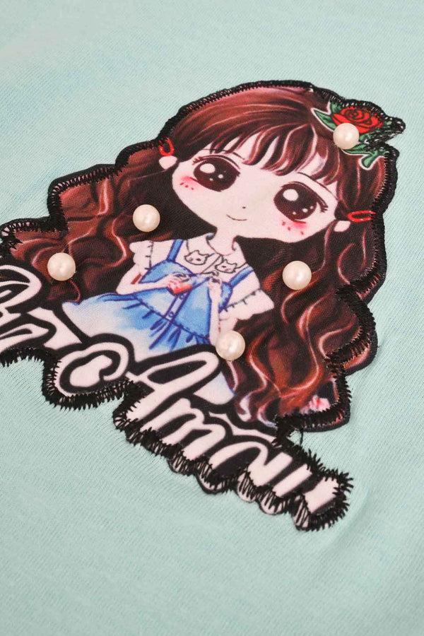 Elo Junior Girl's Par Amau Pearl Embellished Tee Shirt Turquoise