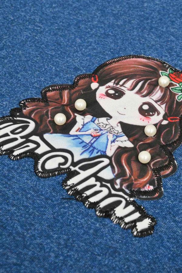 Elo Junior Girl's Par Amau Pearl Embellished Tee Shirt Turquoise