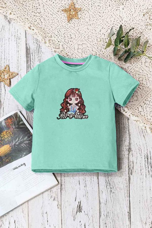 elo Junior Girl's Par Amau Pearl Embellished Tee Shirt Turquoise