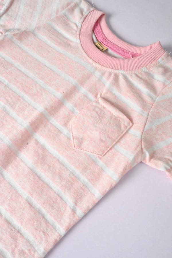 Elo Junior Republic Kid's Stripes Style Tee Shirt Powder Pink