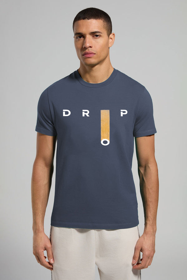 Elo Kelbrg Men's Drop Design Printed Classic Tee Shirt White