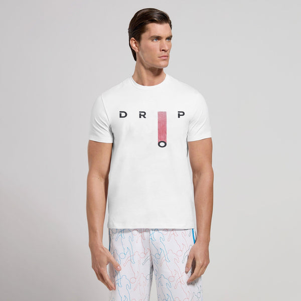 elo Kelbrg Men's Drop Design Printed Classic Tee Shirt White