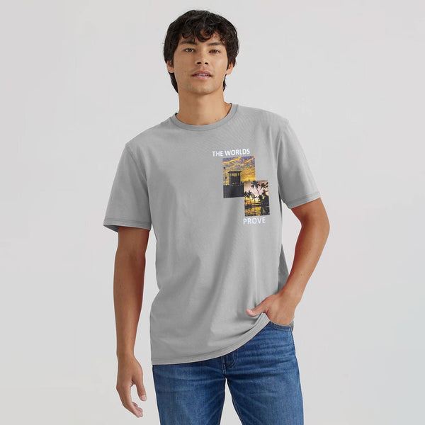 elo Kelbrg Men's The World's Prove Printed Classic Tee Shirt Grey